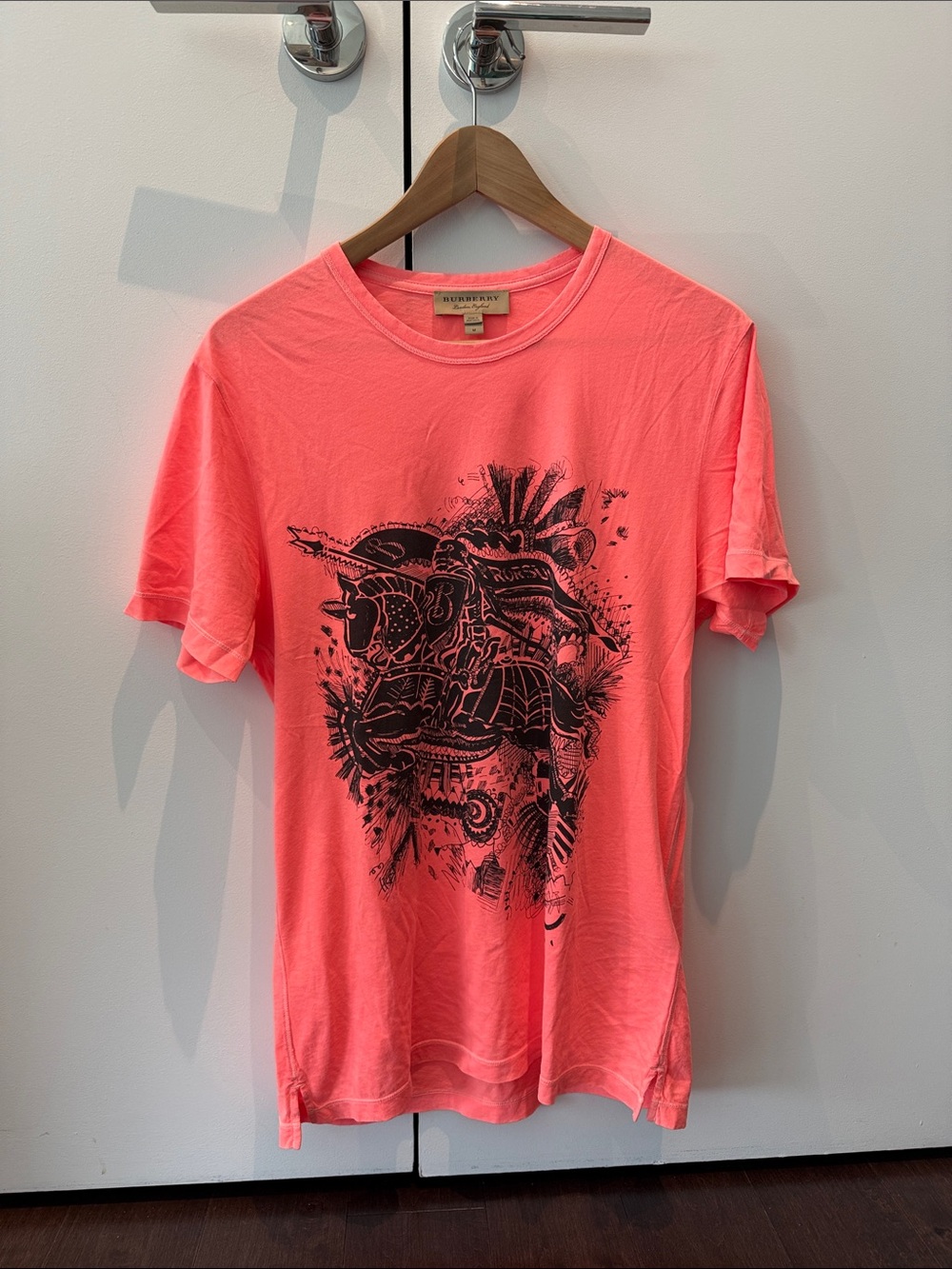 Burberry Neon Coral / Orange Graphic Short-Sleeve Tee Size M